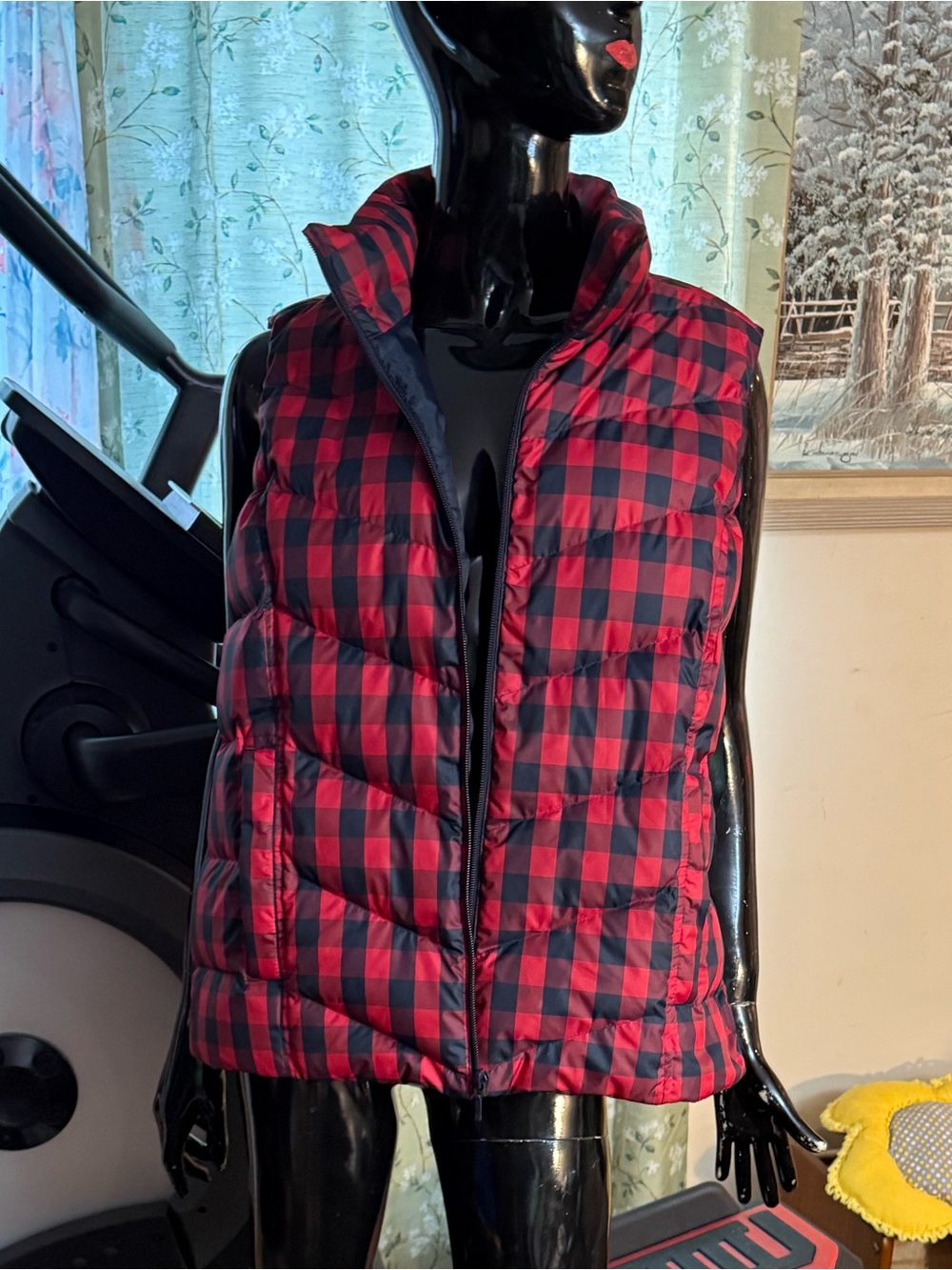 Lands' End Red and Black Buffalo Check Quilted Puffer Vest